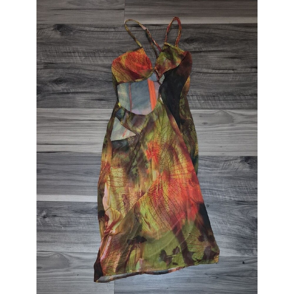 Prettylittlething Women's Green and Orange Dress